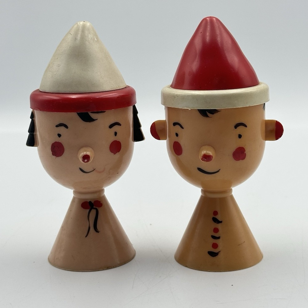 Elf Pixie Boy Girl Salt and Pepper Shakers Vintage 1950s Hard Plastic USA Made